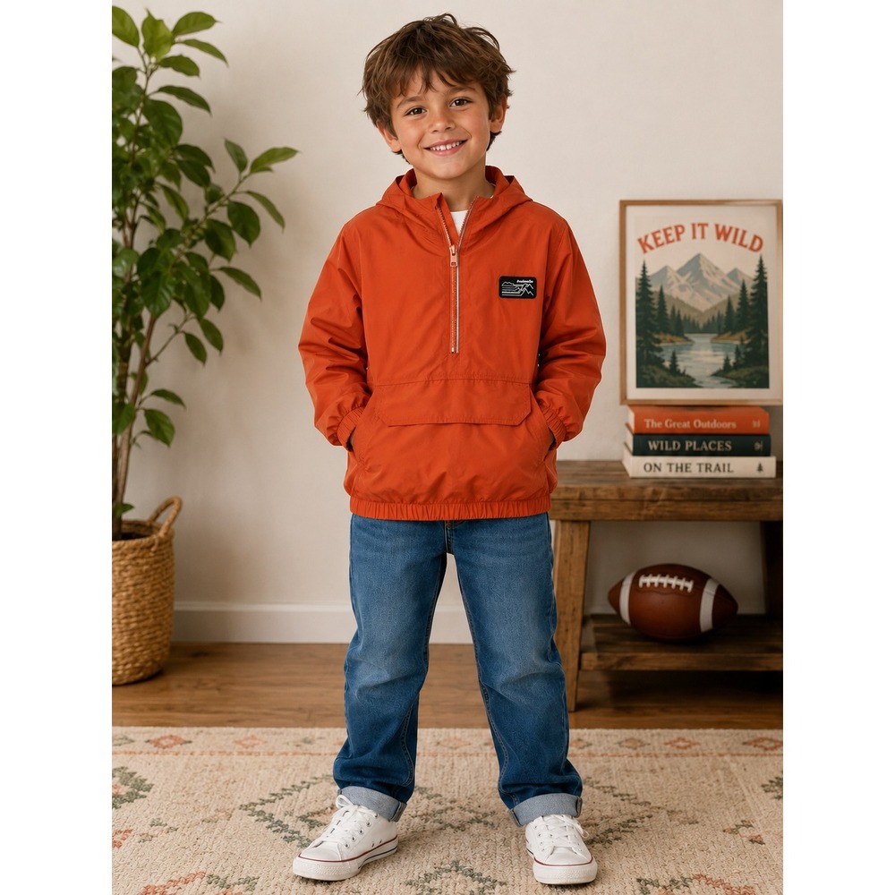 NWT Avalanche Kids 7/8 Orange Unisex Hooded Anorak Windbreaker Jacket Outdoor